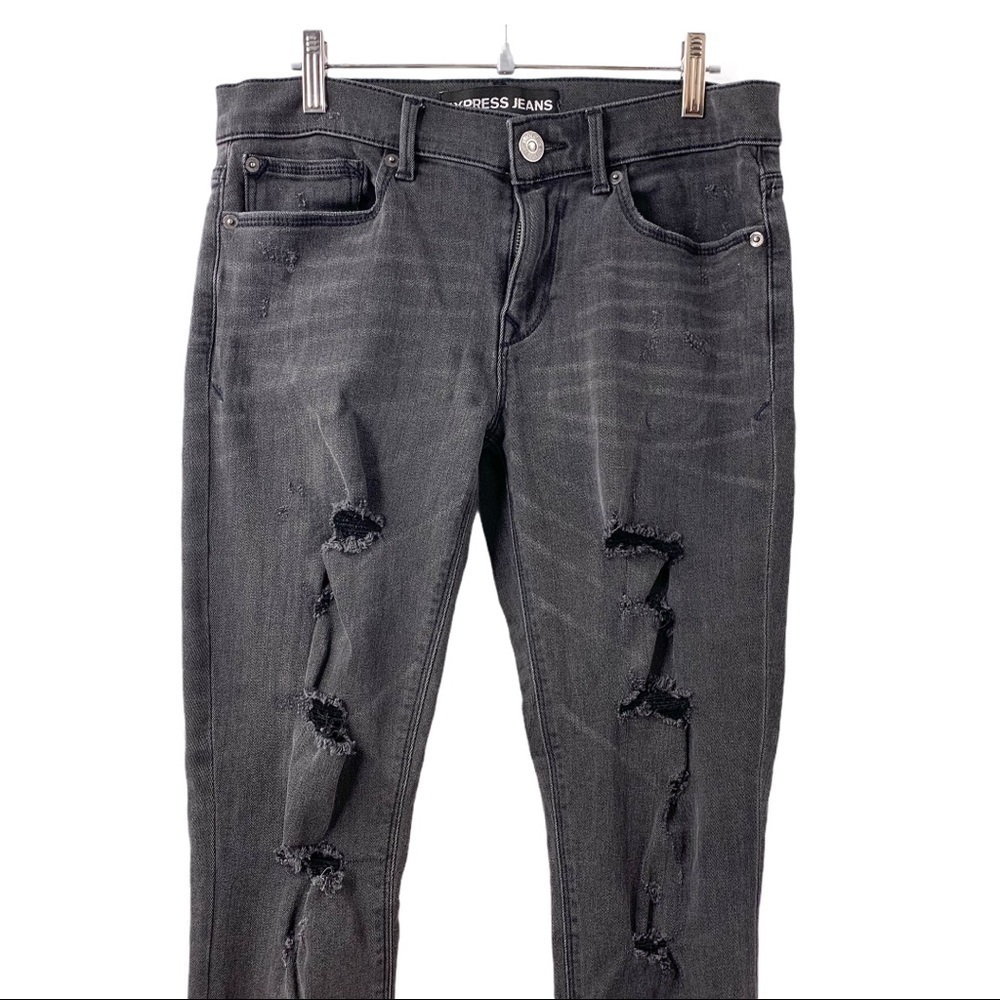 Express Charcoal Destructed Denim Leggings Jeans - Picture 2 of 11